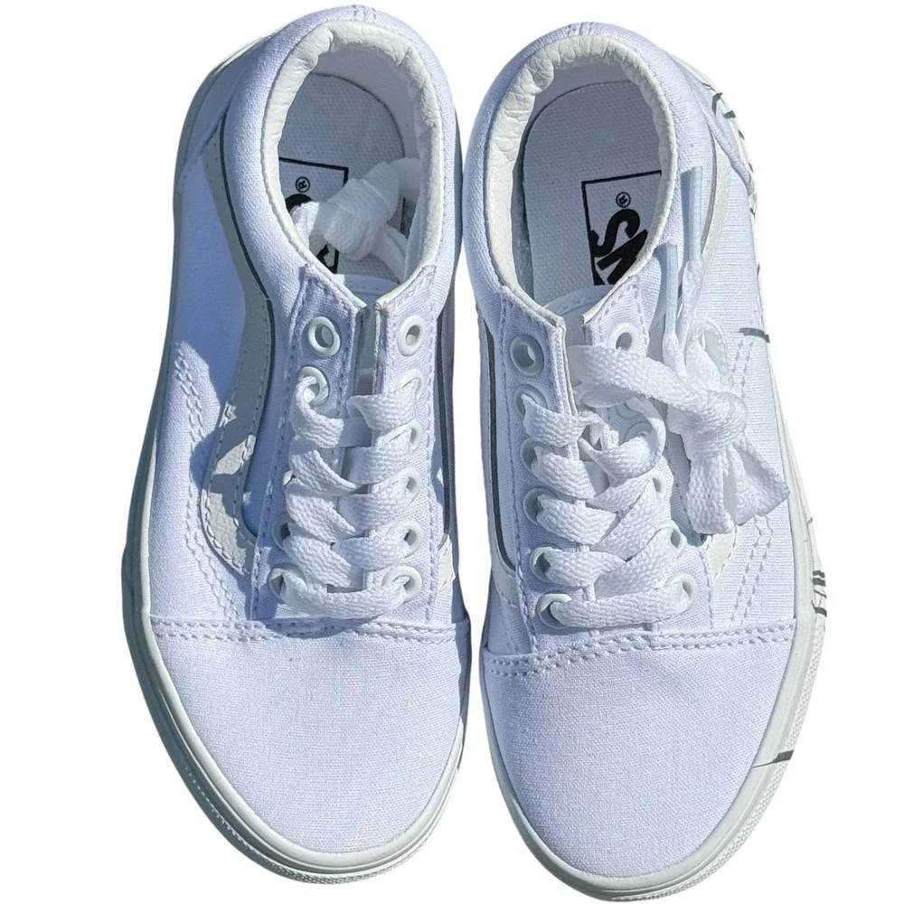 Vans Old Skool Kids Sneakers True White Canvas Low Top Skate Shoes Size 12.0
